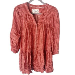 Anthropologie Top Women's Small Holding Horses Orange Printed Geometric Bohemian